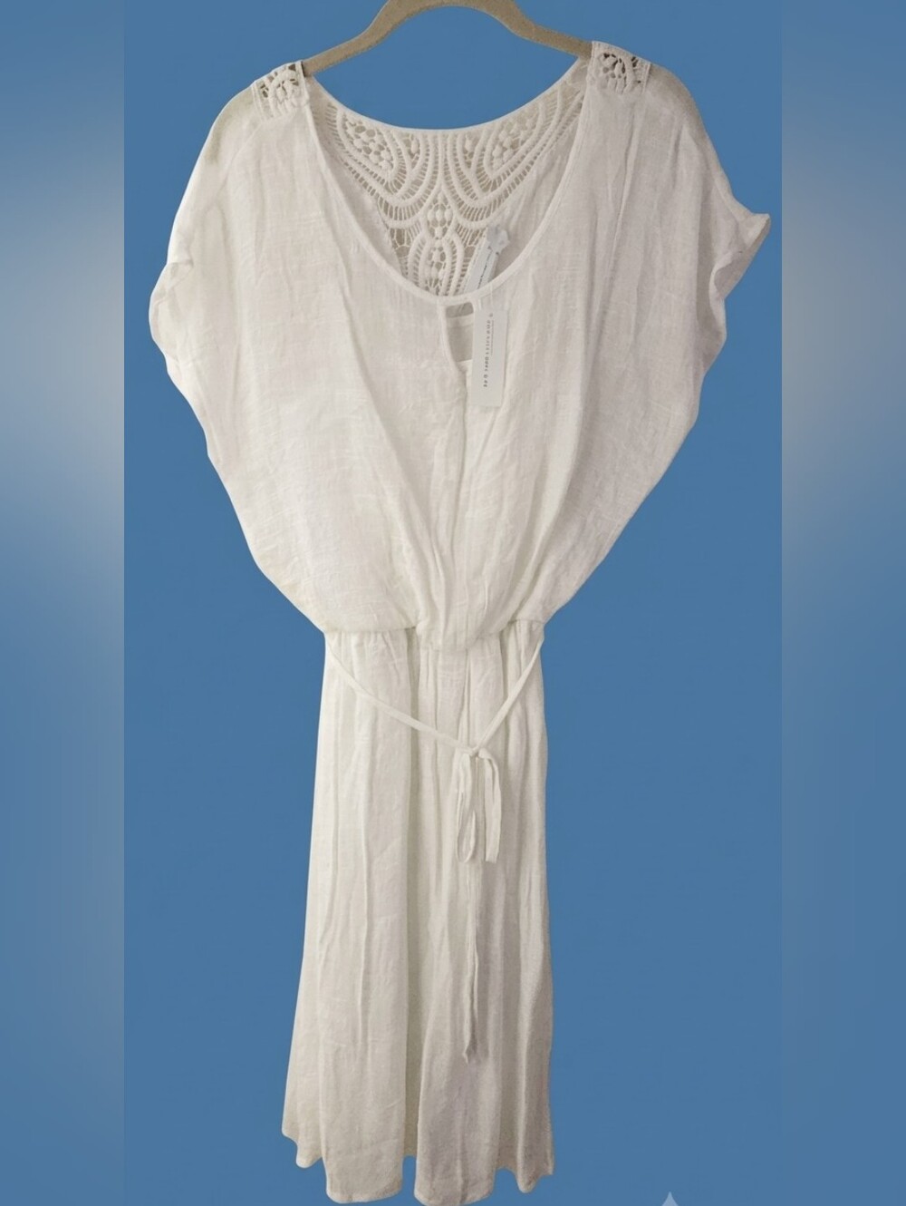 New York & Company White Crochet-Back Tie-Waist Maxi Dress